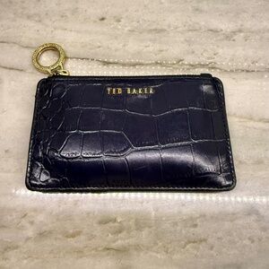 Ted Baker Blue Croc Embossed Leather Card Holder Case Retail $65